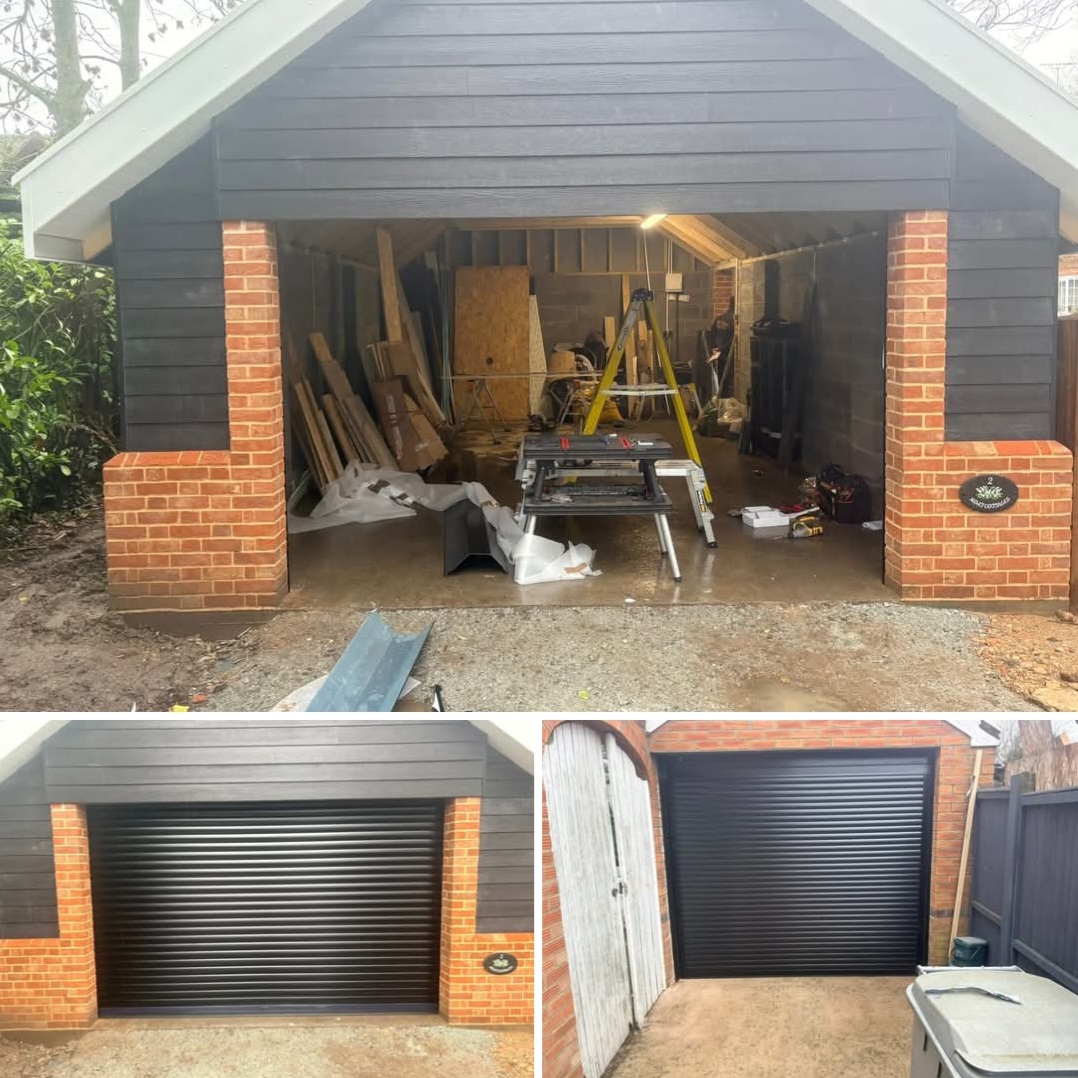 Black garage door installation